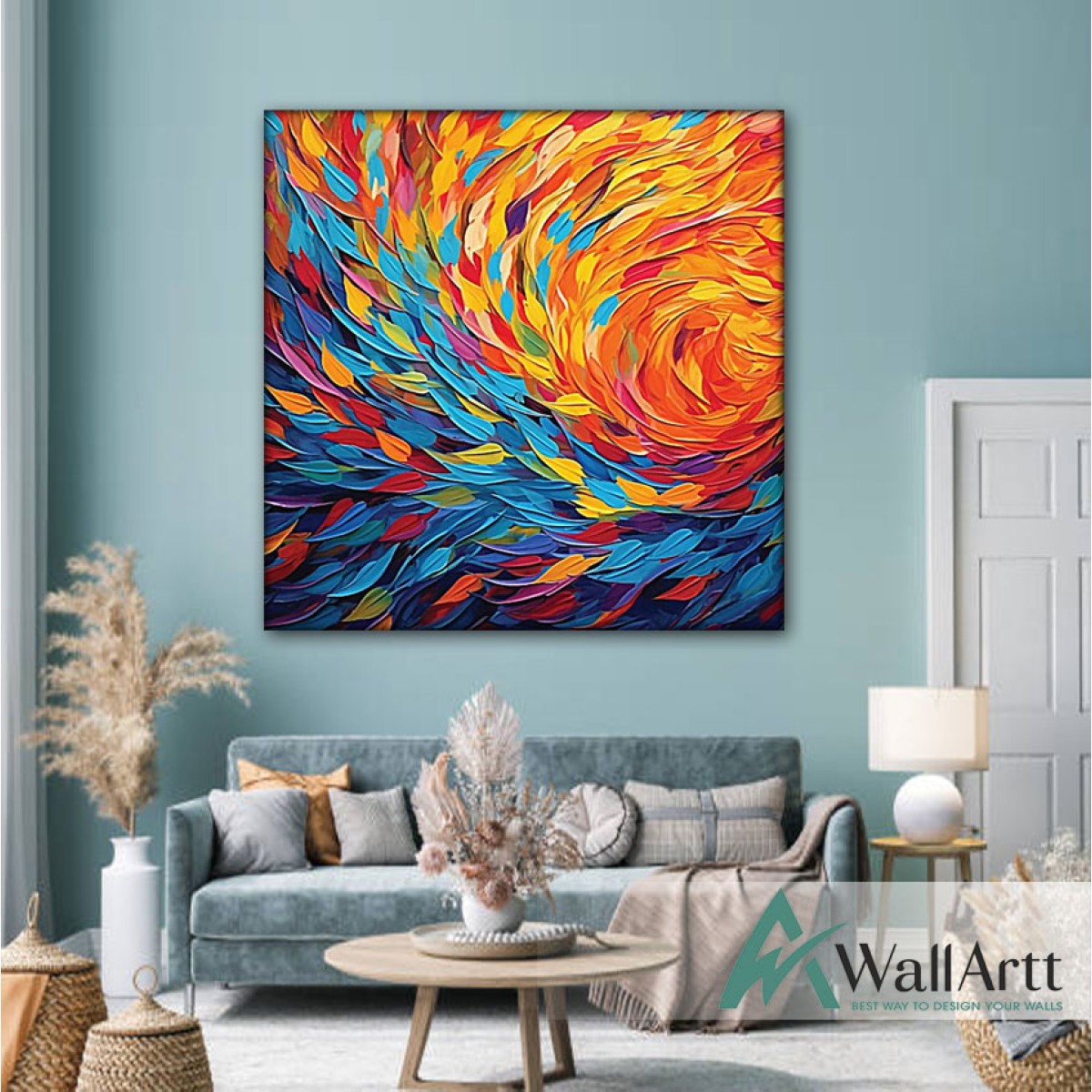 Flying Colorful Leaves 3d Heavy Textured Partial Oil Painting
